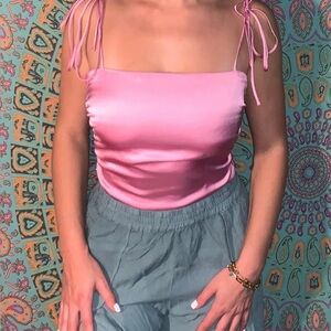 Urban Outfitters Pink Ruched Tie Front Camisole